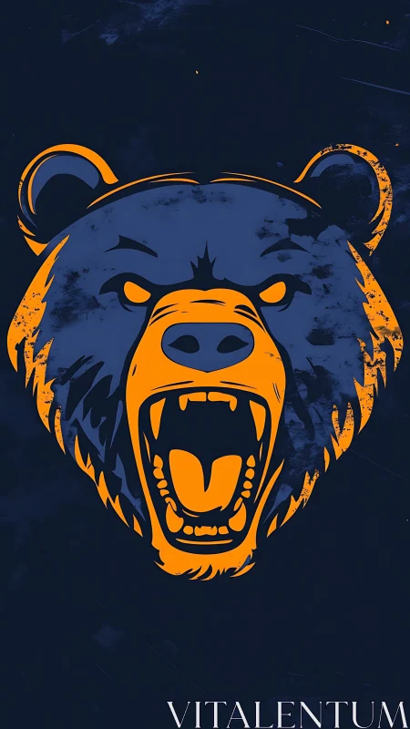 Roaring bear emblem in bold orange and navy silhouette.