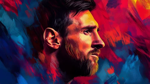 Painted gaze carves a comet trail through molten colors