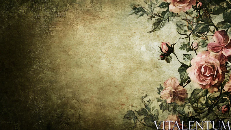 Vintage textured rose border with distressed parchment ground