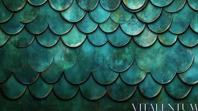 Artistic teal fish scale pattern with textured metallic finish.