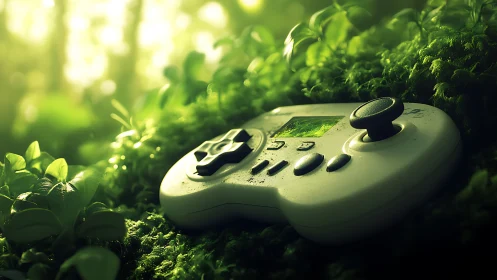 Mossy forest gamepad dreaming up eco-powered quests.