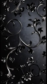 Black metallic floral scrollwork pattern on matte panel