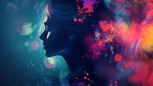 Silhouette profile with abstract multicolored digital dispersion.