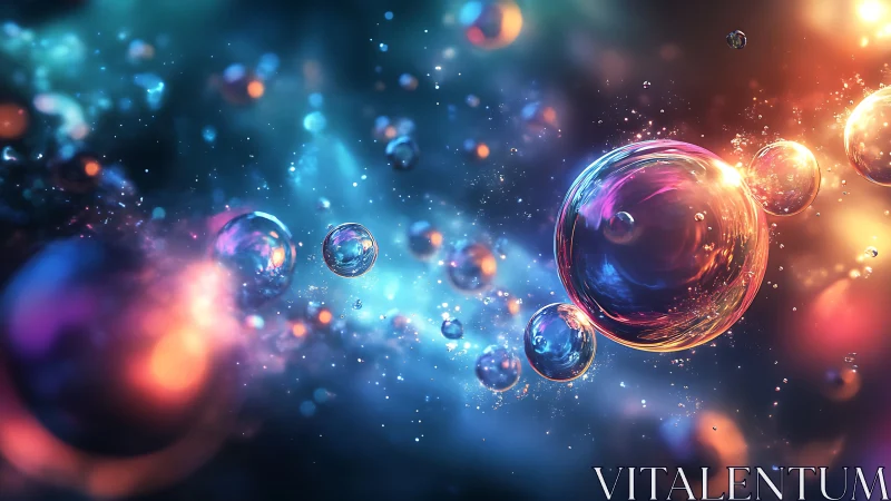 Glowing cosmic bubbles drift through vibrant nebula light
