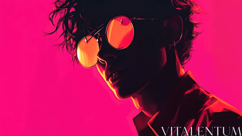 Neon-lit rebel in blazing magenta sunglasses glow portrait.