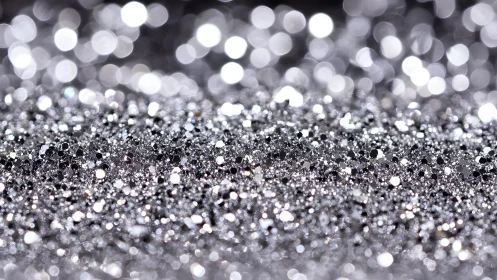 Shimmering Silver Glitter Close-Up With Soft Bokeh Background.
