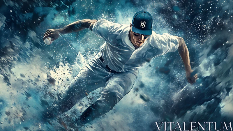 Baseball player in mid-stride within dynamic digital splash
