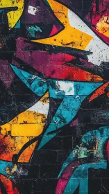 Color-splashed brick wall bursting with urban energy.