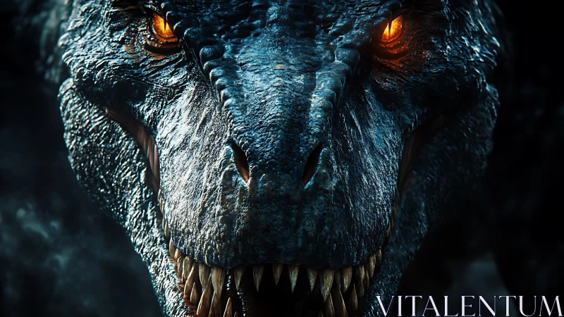 Hyper-detailed reptilian predator head with emissive amber eyes