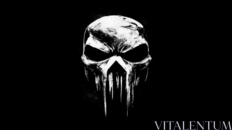 Grunge skull emblem on black with dripping jaw lines.