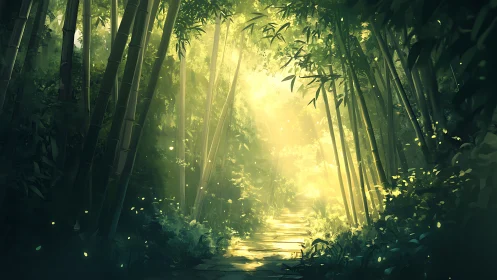 Bamboo Forest Path with Directional Light.