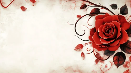 Crimson Rose Flourishes: Elegance in Ornamental Botanical Design.