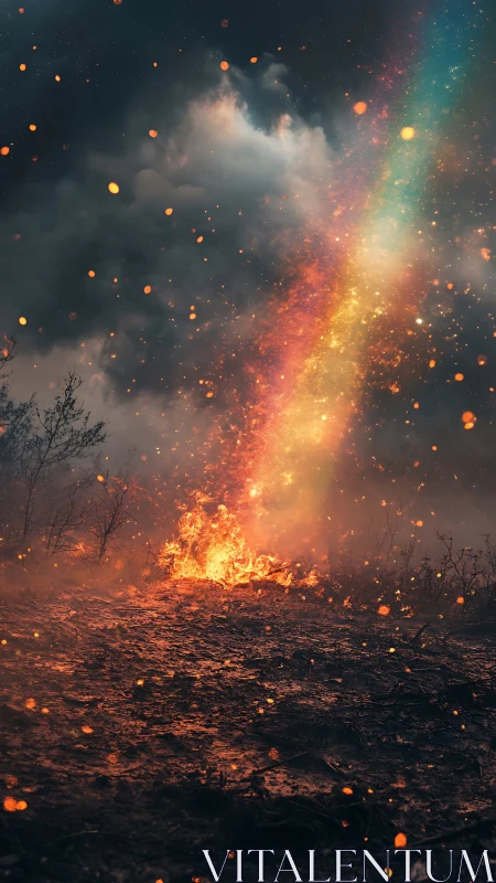 Apocalyptic flames surge skyward in cosmic fire display.