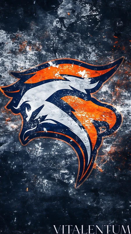 Galloping chrome stallion crest on grunge storm canvas.