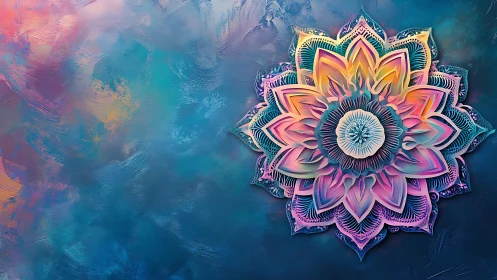 Radial multicolor mandala over textured teal gradient background