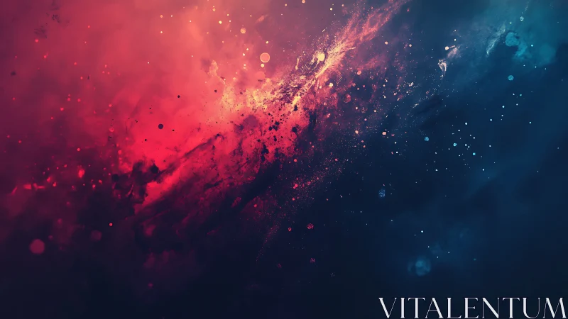 Cosmic nebula-like digital splash divides red and blue space