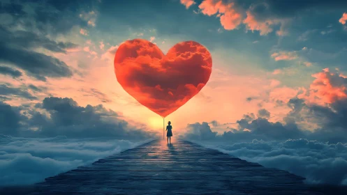 Solitary Figure Beneath Heart-Shaped Cloud Formation