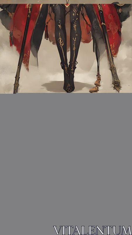 Ornate armored legs and spears rendered in stylized fantasy concept art