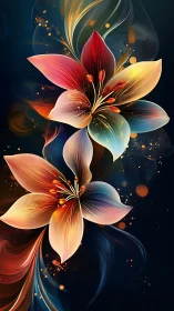 Twin Bloom Revelry: Luminous Petals Dance in Golden Chaos.