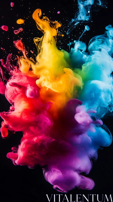 Vivid liquid color explosion forms swirling abstract cloud