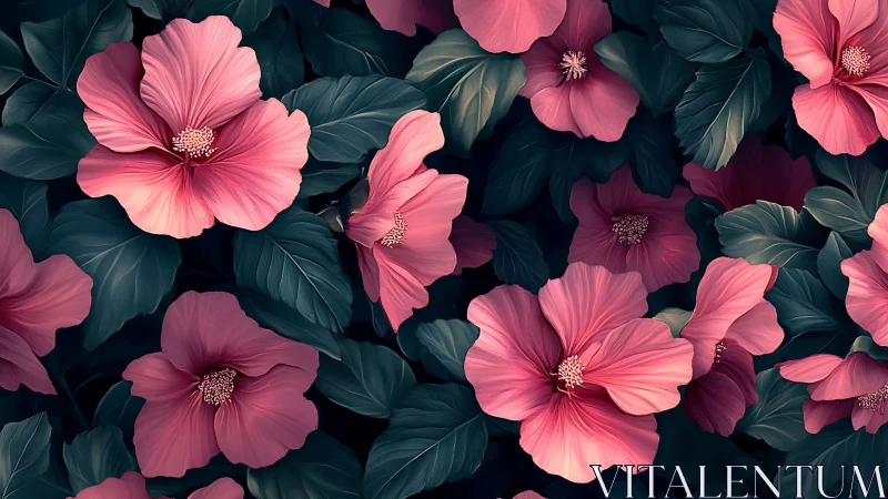 Layered Hibiscus Morphology: High-Saturation Pink Floral Digital Composition.