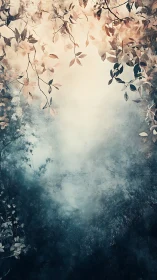 Botanical mist corridor with cascading foliage framing edge.