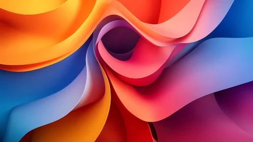 Vibrant folded color ribbons twist in flowing abstraction.
