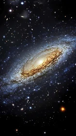 Spiral galaxy rotates in dense star field against dark space