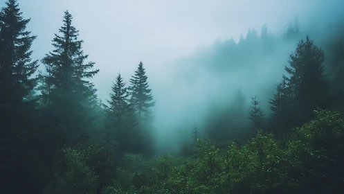 Evergreen Cathedral Emerges Through Veils of Ascending Mist