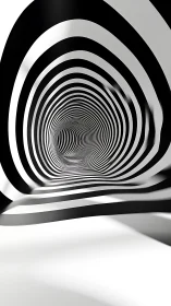 Monochrome concentric tunnel with warped striped bands.