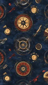 Steampunk roulette wheels orbit textured midnight canvas