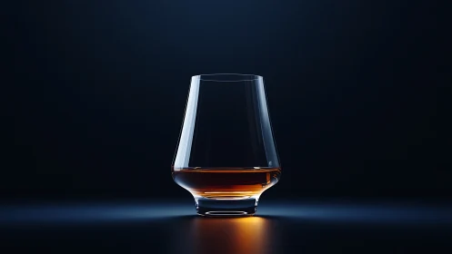 Single whiskey glass on dark background under studio light.