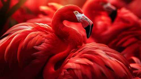 Vibrant Flamingo Close-Up in Soft-Focus Artistic Photography.