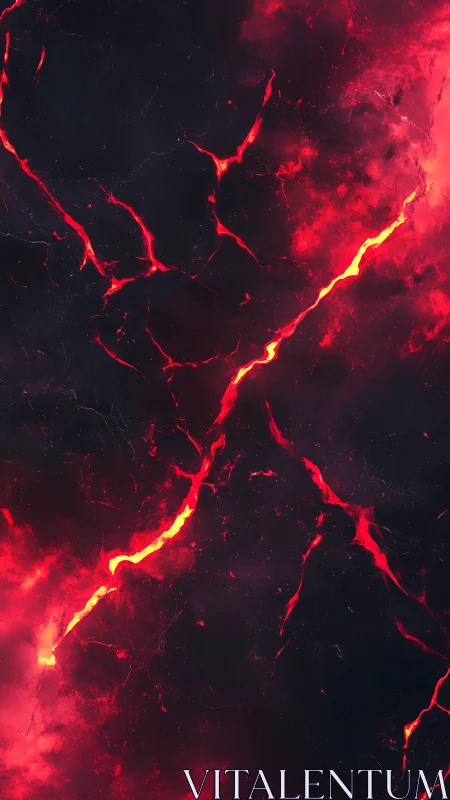 Molten Lava Flows Glow Brilliantly Through Dark Stone