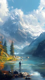 Peaceful mountain lake where a lone angler finds stillness.