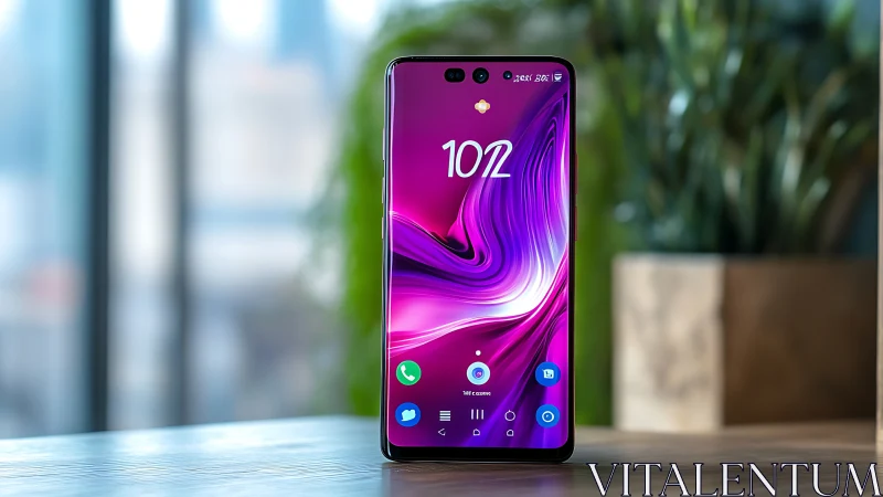 Samsung Galaxy S11 Pro smartphone with vibrant purple display