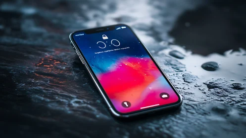 Smartphone with Gradient Display on Wet Surface