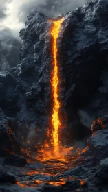 Molten lava eruption through creviced rock formation