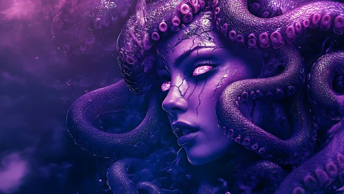 Purple abyssal siren entwined with glowing tentacles.