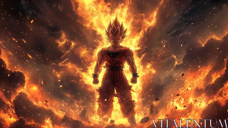 Flame crowned warrior strides from a star-bright inferno.