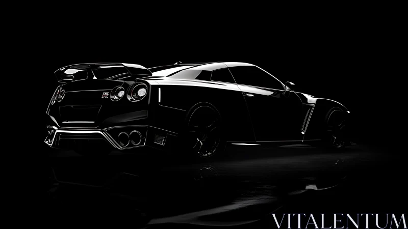 Midnight sports car silhouette in dramatic rim lighting.