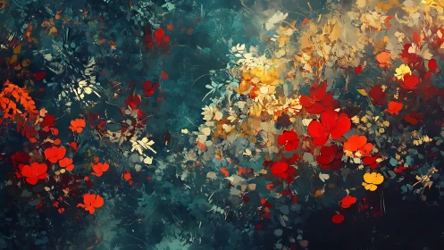 Glowing wildflower garden drifting through deep twilight hues.