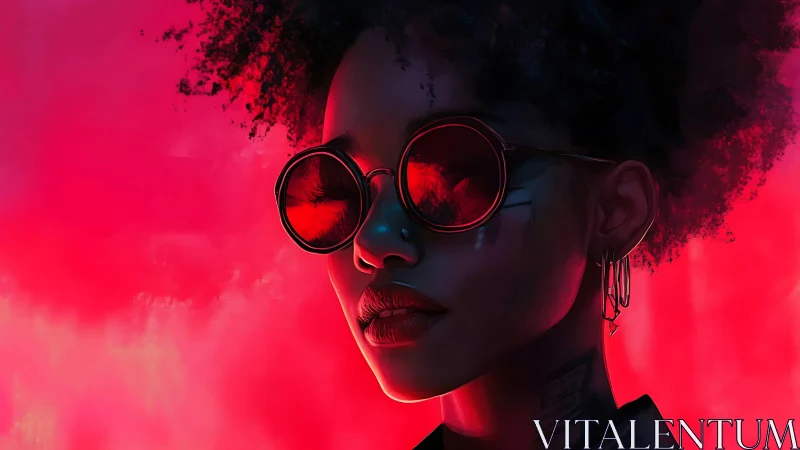 Profile portrait of woman in red digital lighting environment.