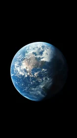 Planet Earth in space with visible continents and terminator.