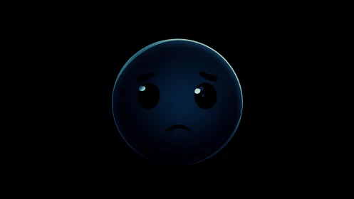 Dark spherical emoji face on black background.