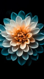 Luminous Dahlia: Gradient Composition with Teal-to-Amber Transitional Petals.