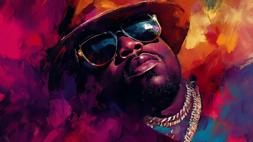 Bold portrait shows cool figure in hat amid neon strokes