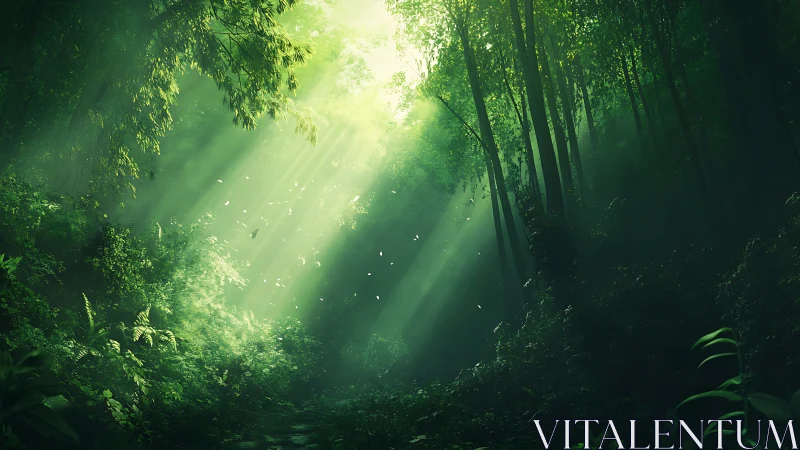 Luminous Forest Canopy with Cathedral Light Rays