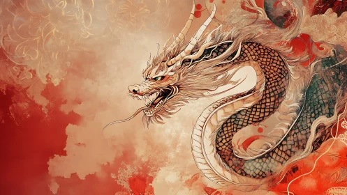 Crimson cloud serpent dragon rendered in dynamic ink lines.