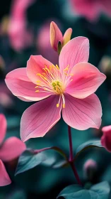 Pink Aquilegia Blooms with Golden Stamen Centers.